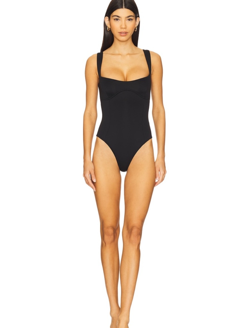 Good American Black Compression Sweetheart One-Piece Swimsuit
